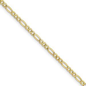 2.5mm 10k Yellow Gold Hollow Figaro Chain Necklace, 22 Inch